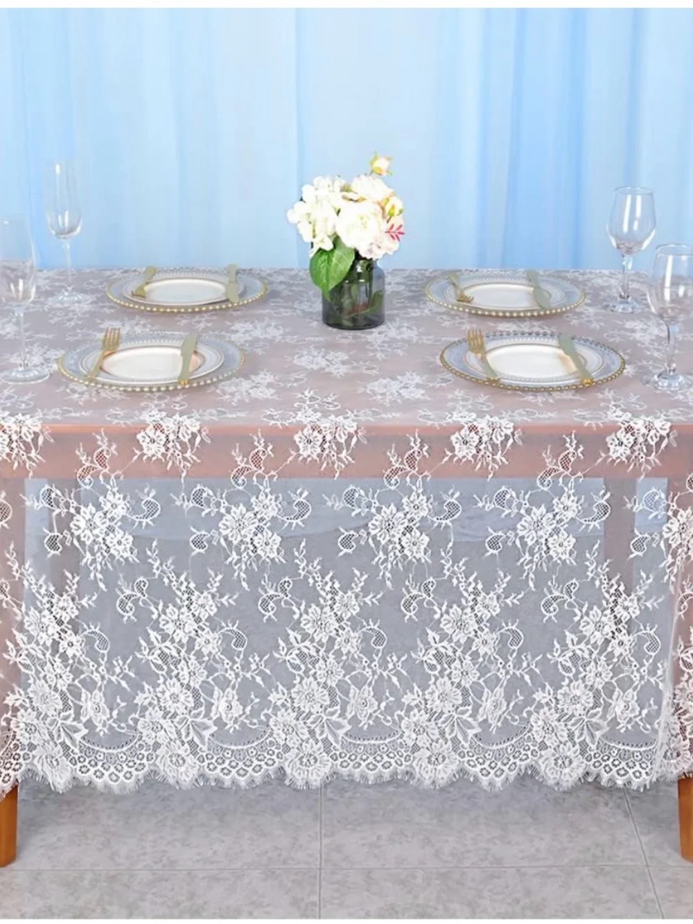 Partisout Vintage Lace Tablecloth 60x120 Inch - Elegant Boho Floral Rectangular